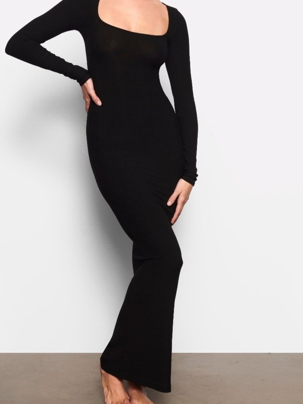 SKIMS Black Long Sleeve Square Neck Maxi